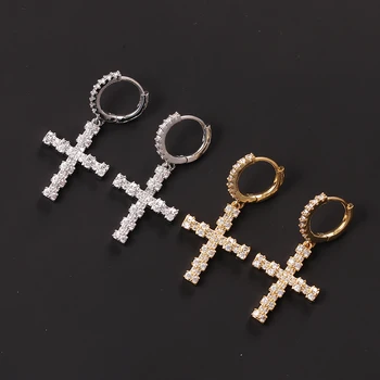 Хит продаж, Женские серьги с полным циркониевым крестом, простые женские серьги в стиле хип-хоп