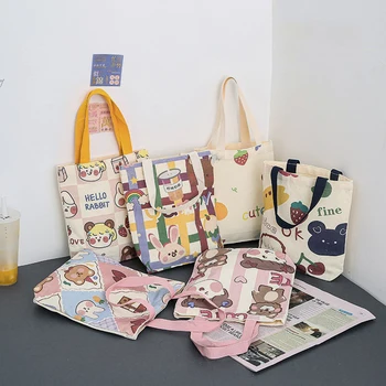 Холщовые сумки-тоут для женщин, повседневная покупательница, милая дизайнерская сумочка, мультяшные маленькие сумки через плечо в японском стиле