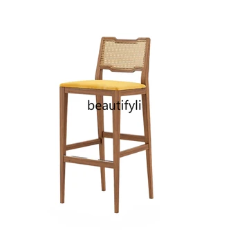 Юго-Восточная Азия Ретро Барные стулья из массива дерева Барный Креативный барный стул с высокой ножкой из ротанга Домашний магазин чая с молоком Кафе Мебель по индивидуальному заказу