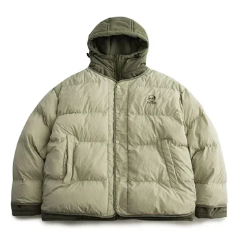 Японская толстая куртка-парки, мужские двухсекционные однотонные хлопковые куртки с капюшоном, Harajuku, повседневное пальто Оверсайз, Зимняя унисекс